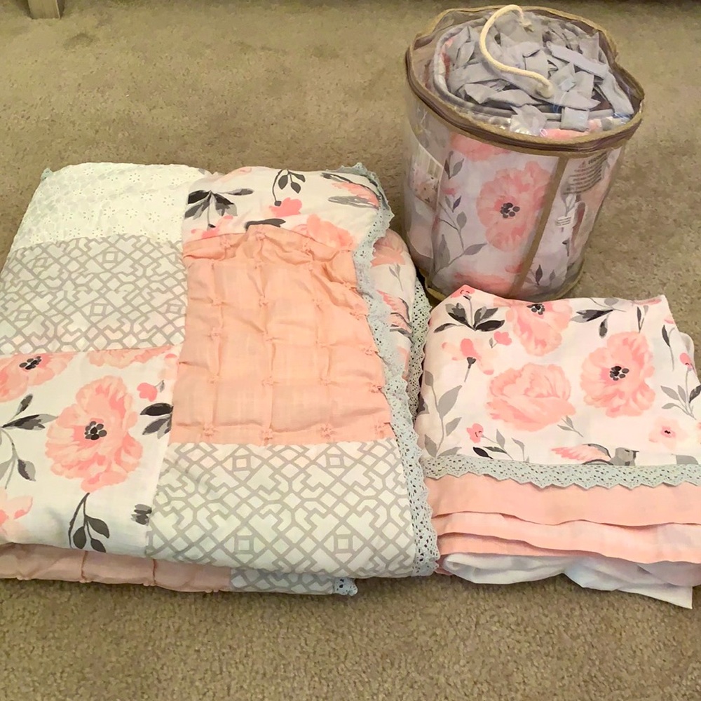 Levtex baby girl crib set.